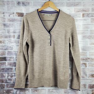 Smartwool Top Womens L Tan Henley 100% Merino Wool Long Sleeves